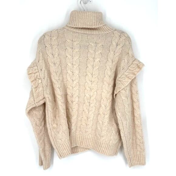 Joe’s Jeans Ruffle Sleeve Cable Knit Turtleneck Sweater – Size Large - Picture 4 of 6